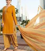 Mustard French Crepe Printed Dress Material