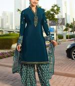 Teal French Crepe Printed Dress Material