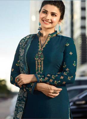 Teal French Crepe Printed Dress Material 2
