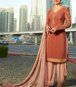 Dark Peach French Crepe Printed Dress Material