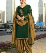 Green French Crepe Printed Dress Material