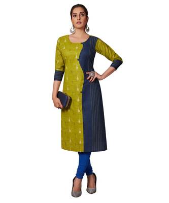 Women's Green & Blue Cotton Printed Straight Fit Readymade Kurta/Kurti 1