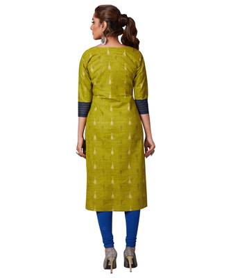 Women's Green & Blue Cotton Printed Straight Fit Readymade Kurta/Kurti 2