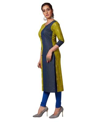 Women's Green & Blue Cotton Printed Straight Fit Readymade Kurta/Kurti 3