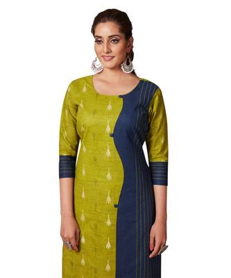Women's Green & Blue Cotton Printed Straight Fit Readymade Kurta/Kurti 4
