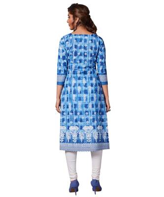Women's Blue & White Cotton Printed Straight Fit Readymade Kurta/Kurti 2