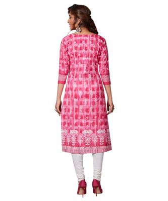 Women's Pink & White Cotton Printed Straight Fit Readymade Kurta/Kurti 2