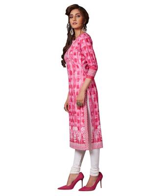 Women's Pink & White Cotton Printed Straight Fit Readymade Kurta/Kurti 3