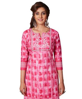 Women's Pink & White Cotton Printed Straight Fit Readymade Kurta/Kurti 4