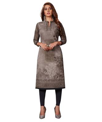 Women's Grey & Black Cotton Printed Straight Fit Readymade Kurta/Kurti 1