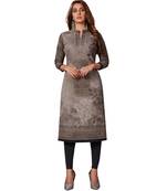 Women's Grey & Black Cotton Printed Straight Fit Readymade Kurta/Kurti