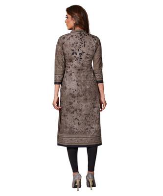 Women's Grey & Black Cotton Printed Straight Fit Readymade Kurta/Kurti 2
