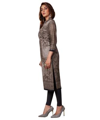 Women's Grey & Black Cotton Printed Straight Fit Readymade Kurta/Kurti 3
