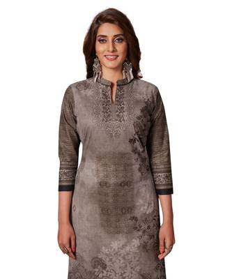 Women's Grey & Black Cotton Printed Straight Fit Readymade Kurta/Kurti 4