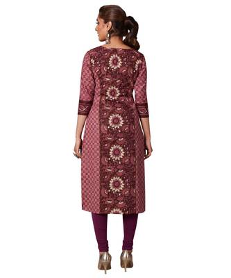 Women's Wine Cotton Printed Straight Fit Readymade Kurta/Kurti 2