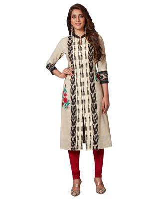 Women's Fawn & Black Cotton Printed Straight Fit Readymade Kurta/Kurti 1