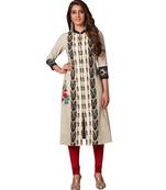 Women's Fawn & Black Cotton Printed Straight Fit Readymade Kurta/Kurti