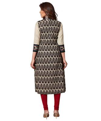 Women's Fawn & Black Cotton Printed Straight Fit Readymade Kurta/Kurti 2