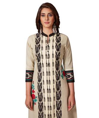 Women's Fawn & Black Cotton Printed Straight Fit Readymade Kurta/Kurti 4