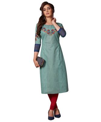 Women's Blue Cotton Printed Straight Fit Readymade Kurta/Kurti 1