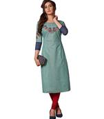 Women's Blue Cotton Printed Straight Fit Readymade Kurta/Kurti