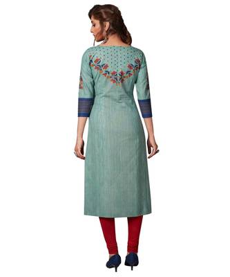 Women's Blue Cotton Printed Straight Fit Readymade Kurta/Kurti 2
