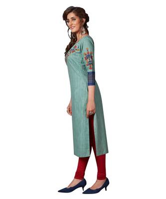 Women's Blue Cotton Printed Straight Fit Readymade Kurta/Kurti 3