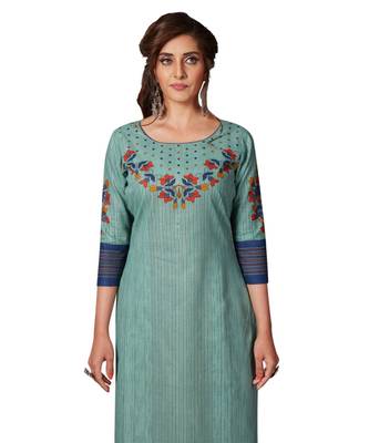 Women's Blue Cotton Printed Straight Fit Readymade Kurta/Kurti 4