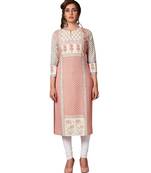 Women's Pink & Beige Cotton Printed Straight Fit Readymade Kurta/Kurti