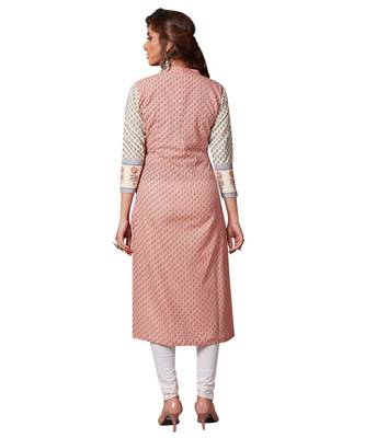 Women's Pink & Beige Cotton Printed Straight Fit Readymade Kurta/Kurti 2