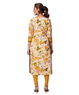 Women's Cream & Gold Cotton Printed Straight Fit Readymade Kurta/Kurti 2