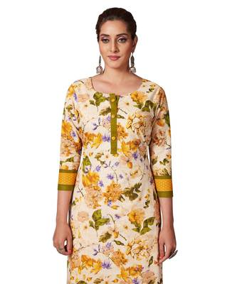 Women's Cream & Gold Cotton Printed Straight Fit Readymade Kurta/Kurti 4