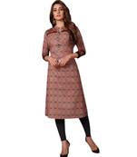 Women's Maroon & Black Cotton Printed Straight Fit Readymade Kurta/Kurti