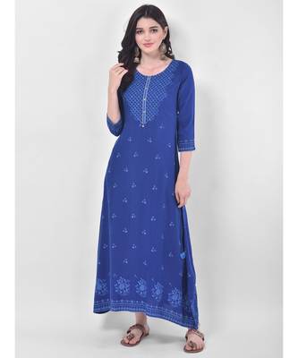 Indigo Embroidered A-line Kurta 1