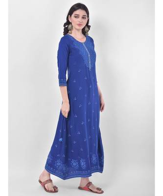 Indigo Embroidered A-line Kurta 3