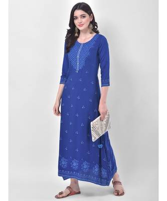 Indigo Embroidered A-line Kurta 4