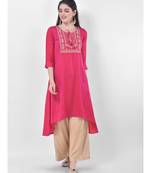 Deep Pink Embroidered A-line Kurta