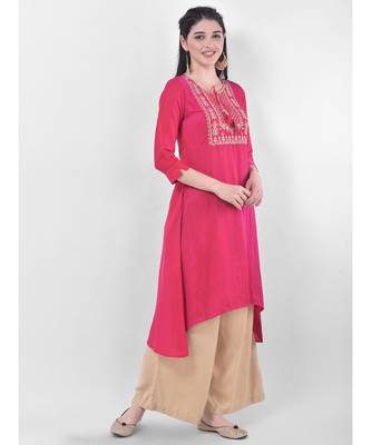 Deep Pink Embroidered A-line Kurta 2