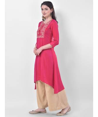 Deep Pink Embroidered A-line Kurta 3