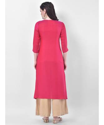 Deep Pink Embroidered A-line Kurta 5