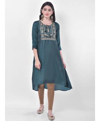 Oxford Green Embroidered A-line Kurta 1
