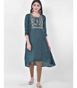 Oxford Green Embroidered A-line Kurta