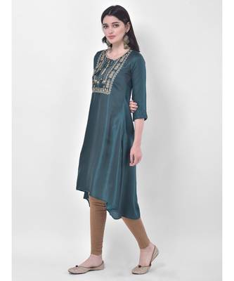 Oxford Green Embroidered A-line Kurta 2