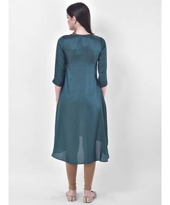 Oxford Green Embroidered A-line Kurta 5