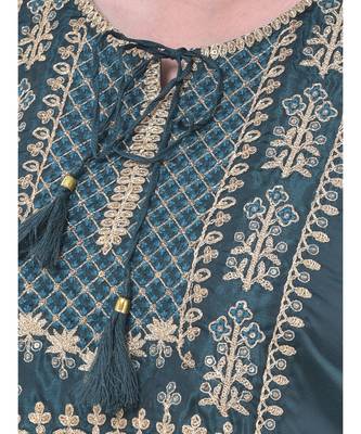 Oxford Green Embroidered A-line Kurta 6