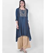 Oxford Blue Embroidered A-line Kurta