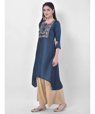 Oxford Blue Embroidered A-line Kurta 2