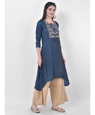 Oxford Blue Embroidered A-line Kurta 3