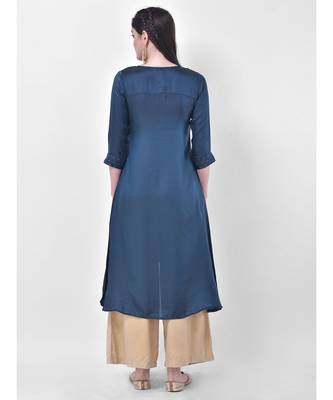 Oxford Blue Embroidered A-line Kurta 5
