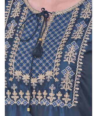 Oxford Blue Embroidered A-line Kurta 6
